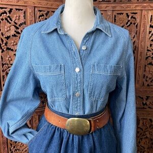 Vintage Dockers Diamond knit textured trucker Denim Jean Button-Up shirt shacket